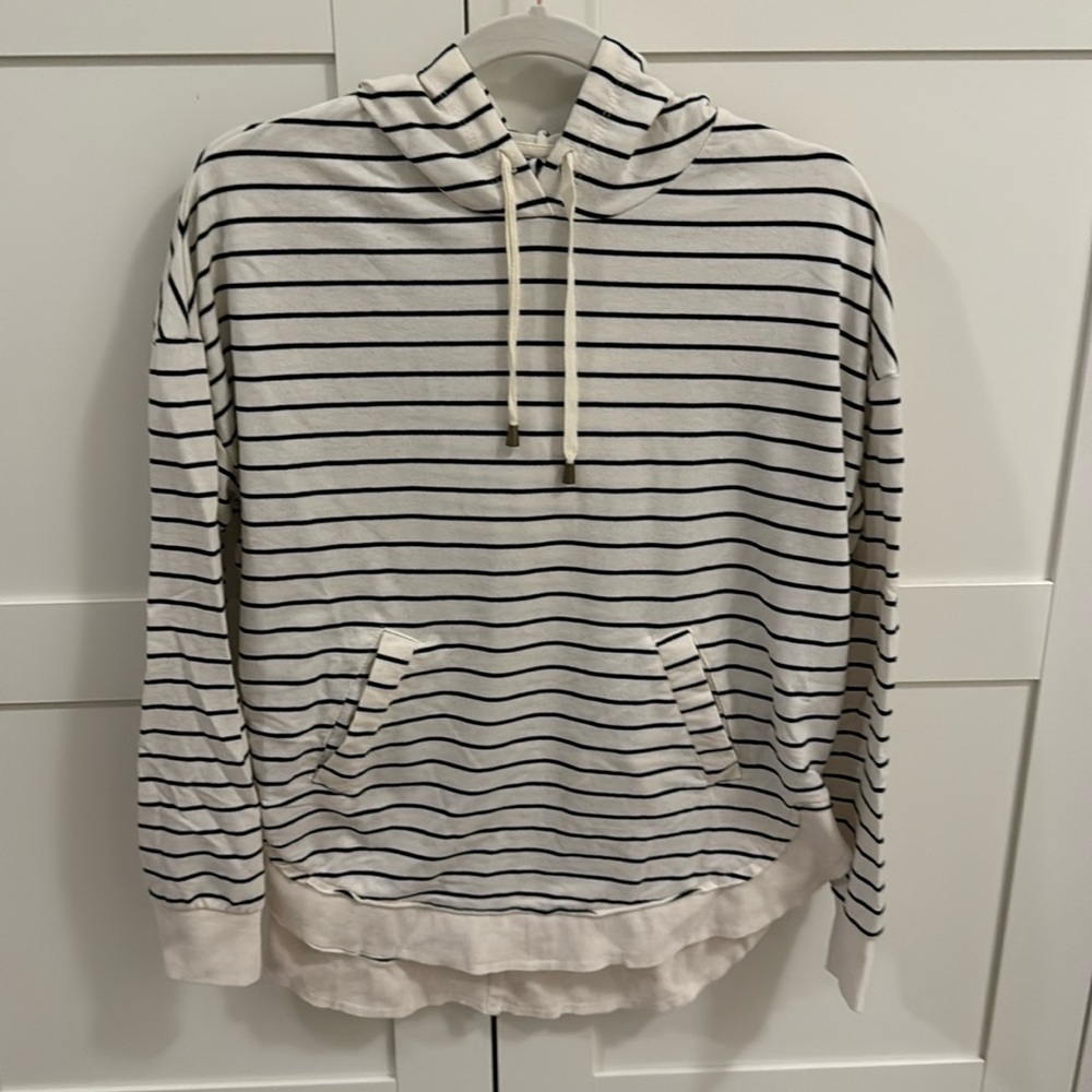 Z. Supply Oversized Pullover Hoodie White/Cream Black Stripe XS